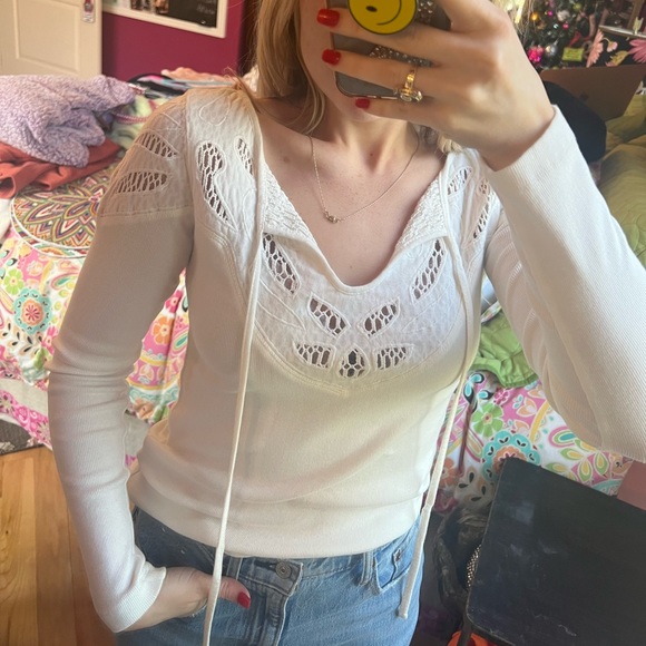 Free People Tops - Free People Ivory Long Sleeve Top | Ivory Long Sleeve Top with Cutout Detailing